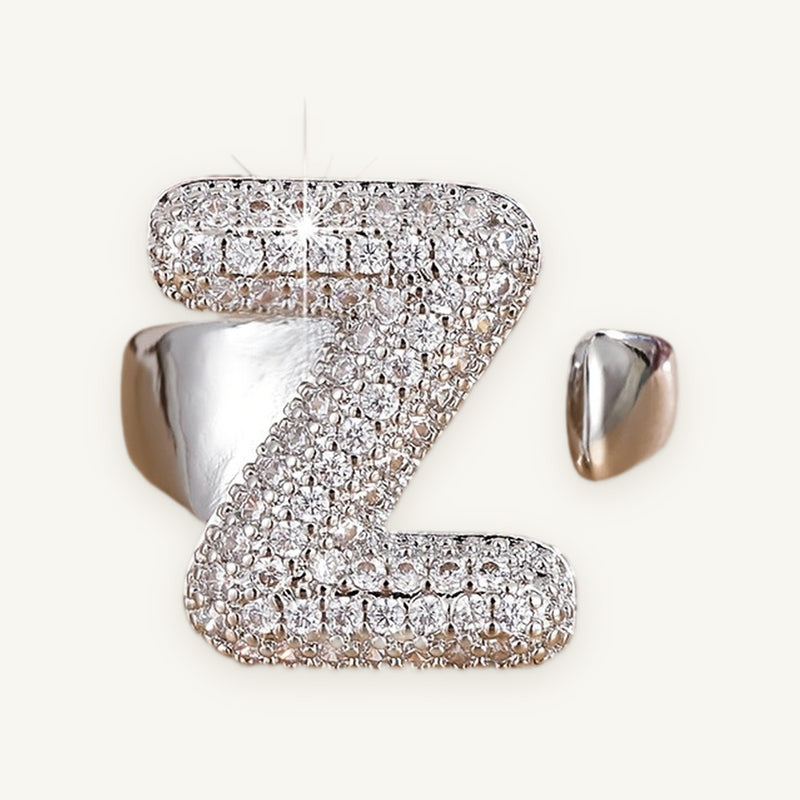 Iced Initial Ring in silver tone, OMBI BUBBLE 01