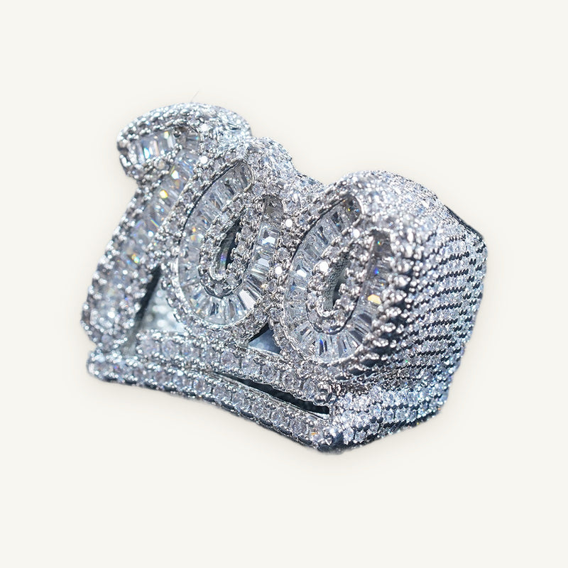 Iced 100 Ring in silver tone, OMBI HUNDRED 01
