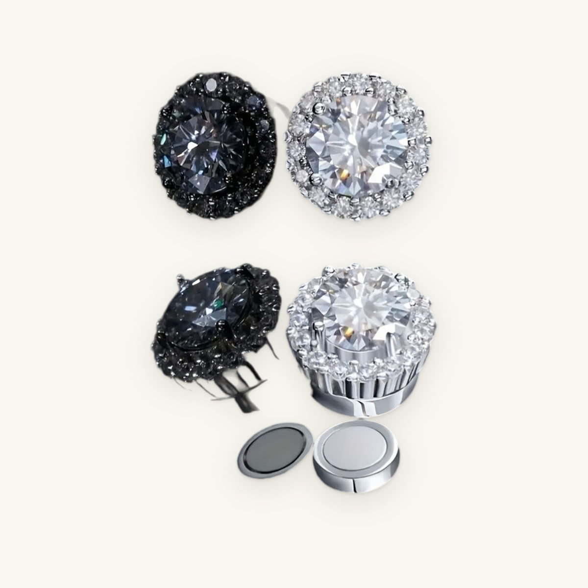 Magnetic Iced Studs in black and silver tone, OMBI SNAP 01