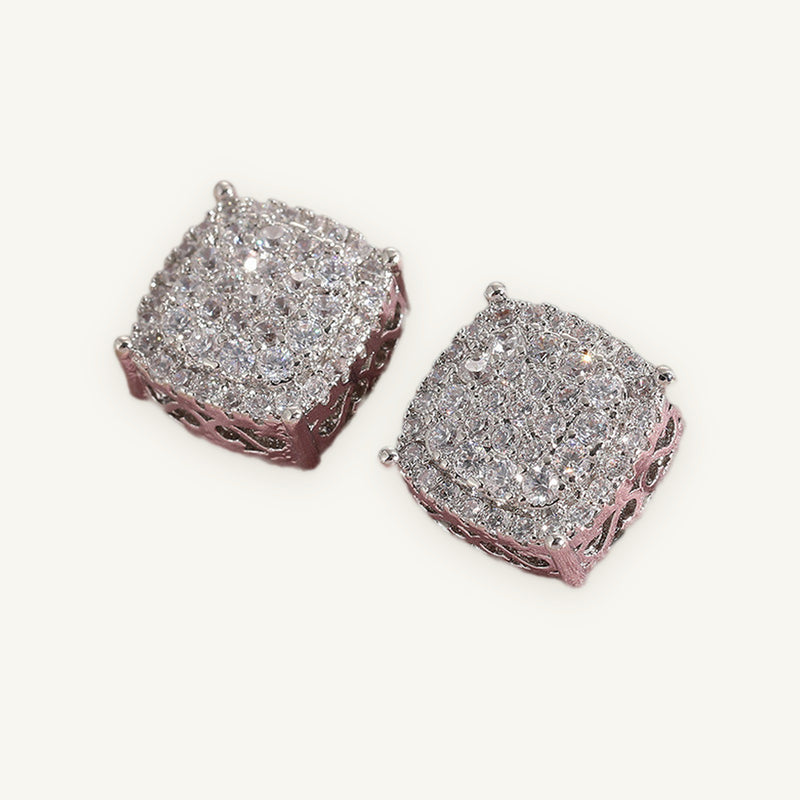 Square Iced Studs in silver tone, OMBI CUBE 01