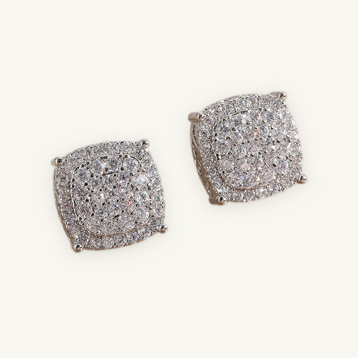 Square Iced Studs in silver tone, OMBI CUBE 01