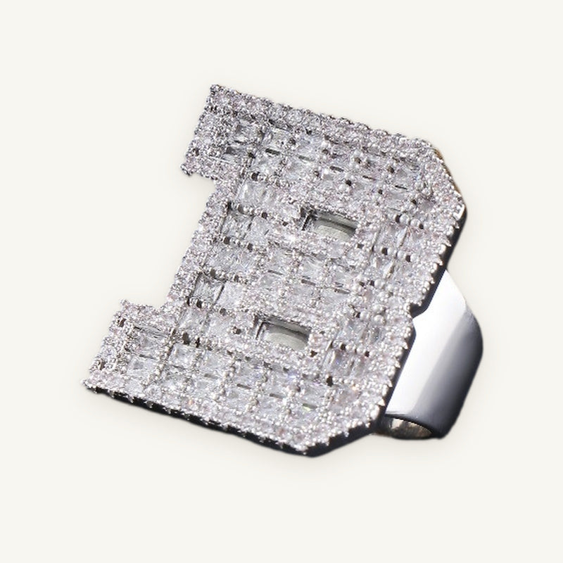 MONO 01 Custom Letter Ring, silver tone, iced