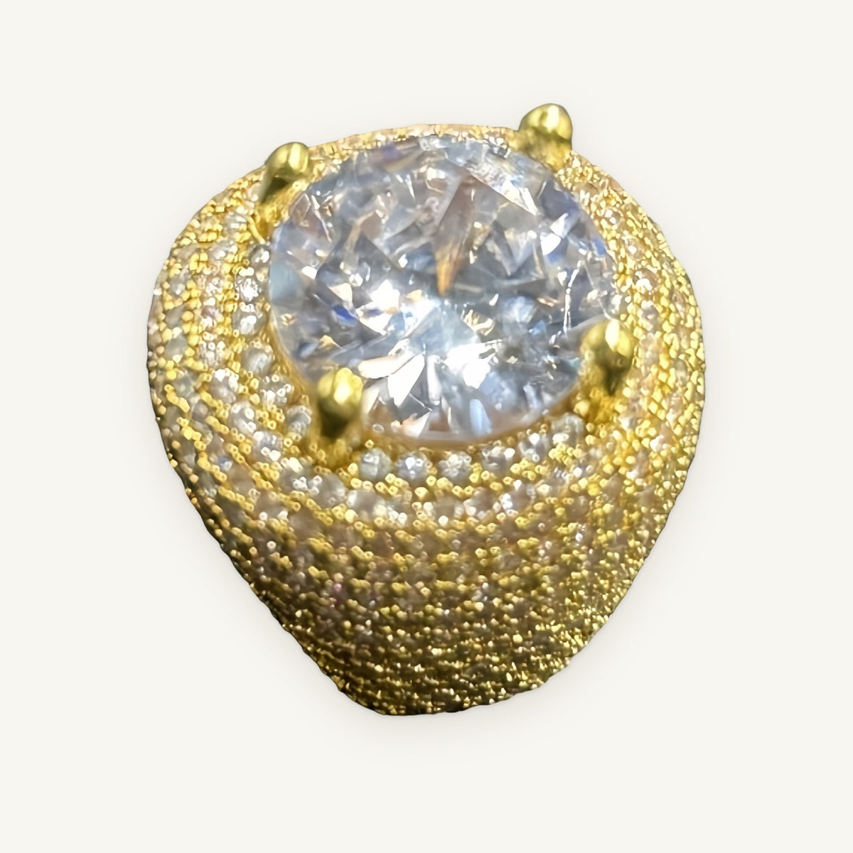 SOLO 01 Wide Solitaire Ring, gold tone, iced