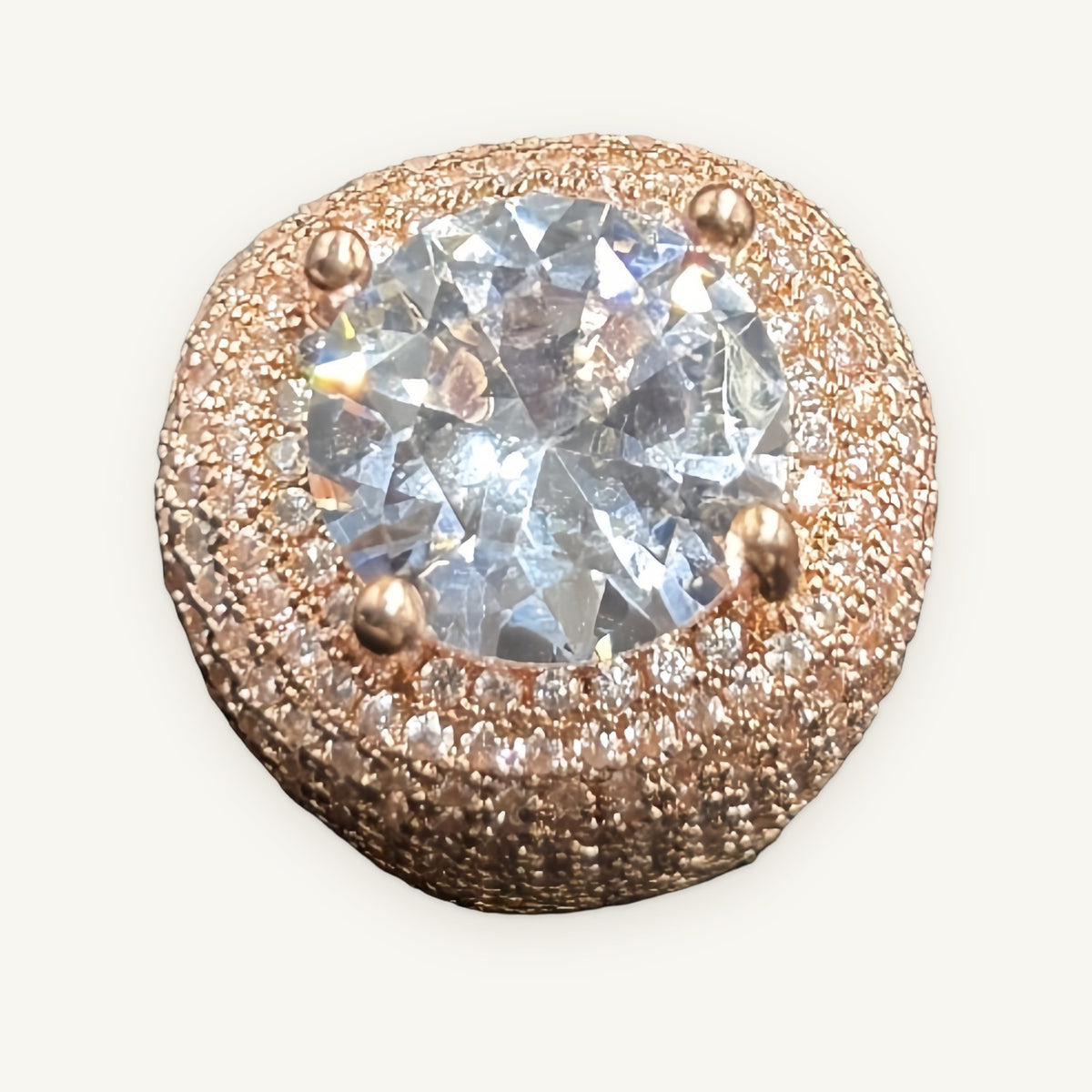 SOLO 01 Wide Solitaire Ring, rose gold tone, iced