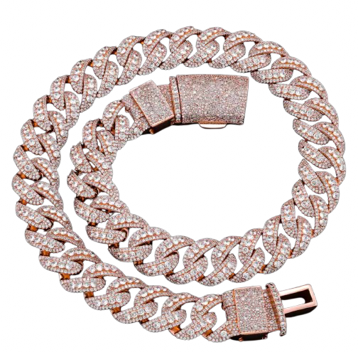Pavé Cuban Link, Round and Baguette Mixed Set — Rose