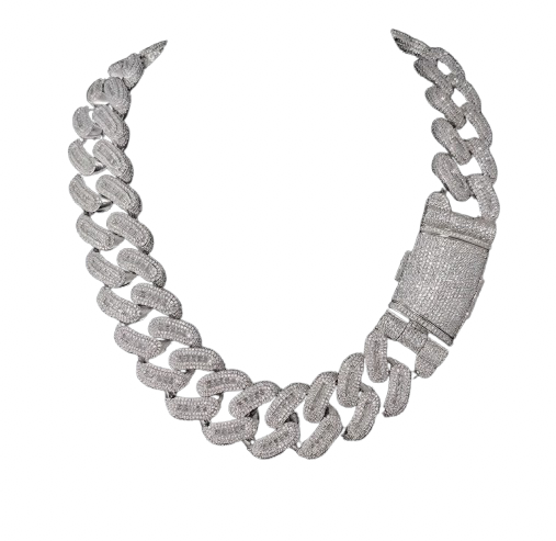 Pavé Cuban Link, Fully Set Silver