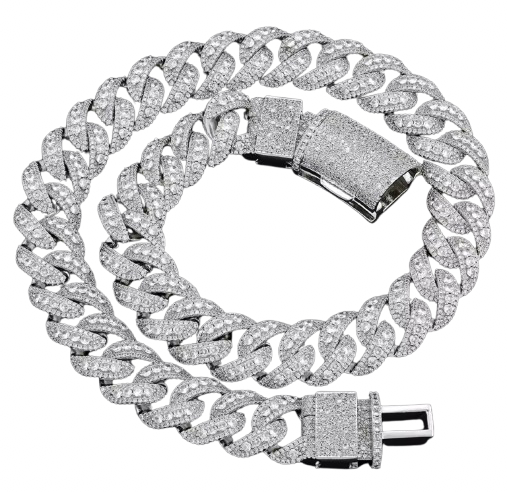 Pavé Cuban Link, Round and Baguette Mixed Set — Silver