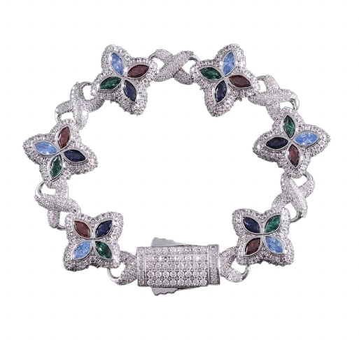 Four-Petal Clover Stations, Multicolour Marquise Centres