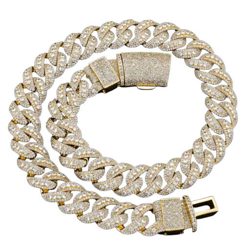 Pavé Cuban Link, Round and Baguette Mixed Set — Gold