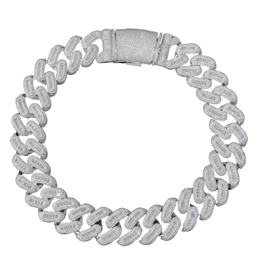 Pavé Cuban Link Bracelet, Fully Set Silver