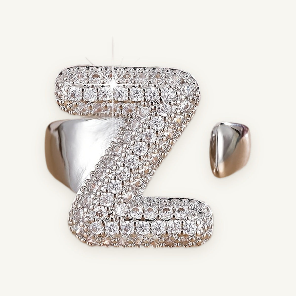 Iced Initial Ring in silver tone, OMBI BUBBLE 01