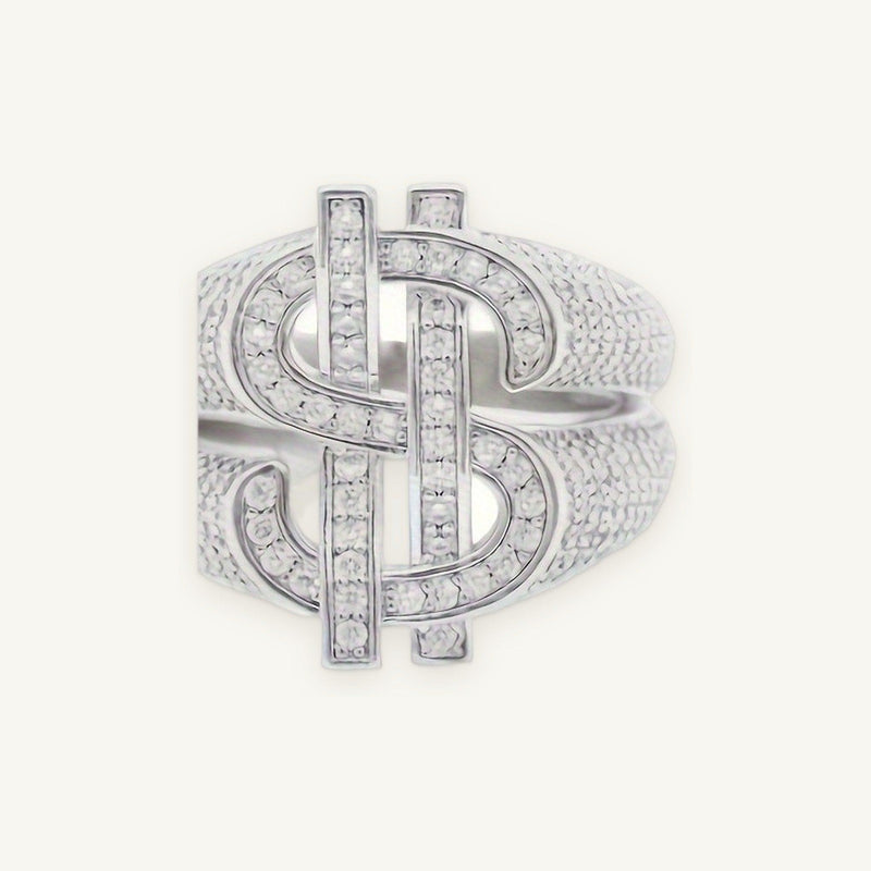 Iced Dollar Ring in silver tone, OMBI CASH 01