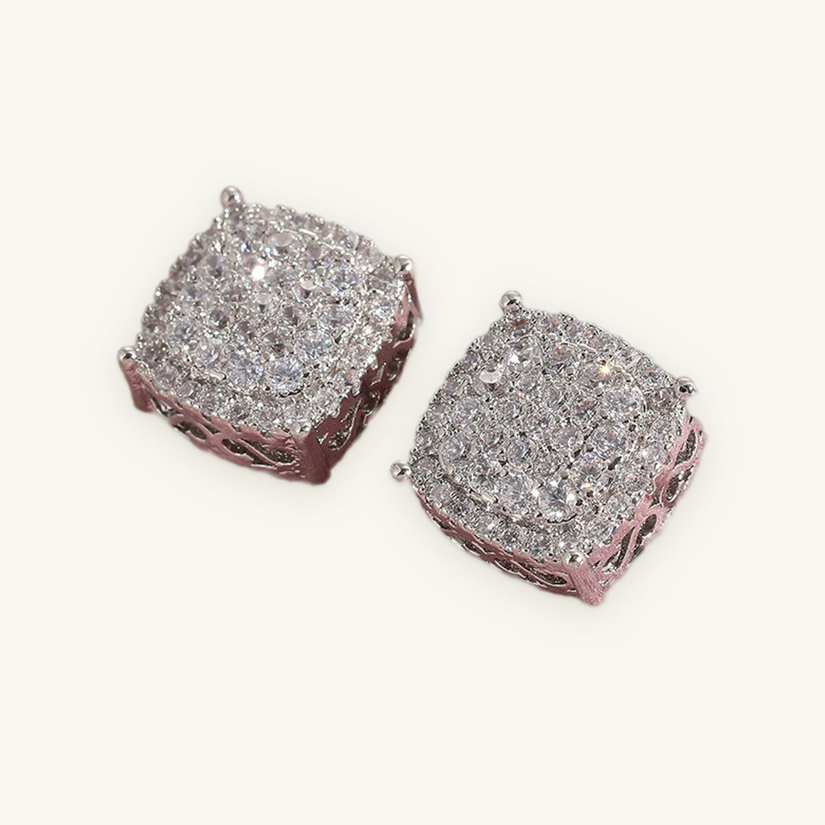 Square Iced Studs in silver tone, OMBI CUBE 01