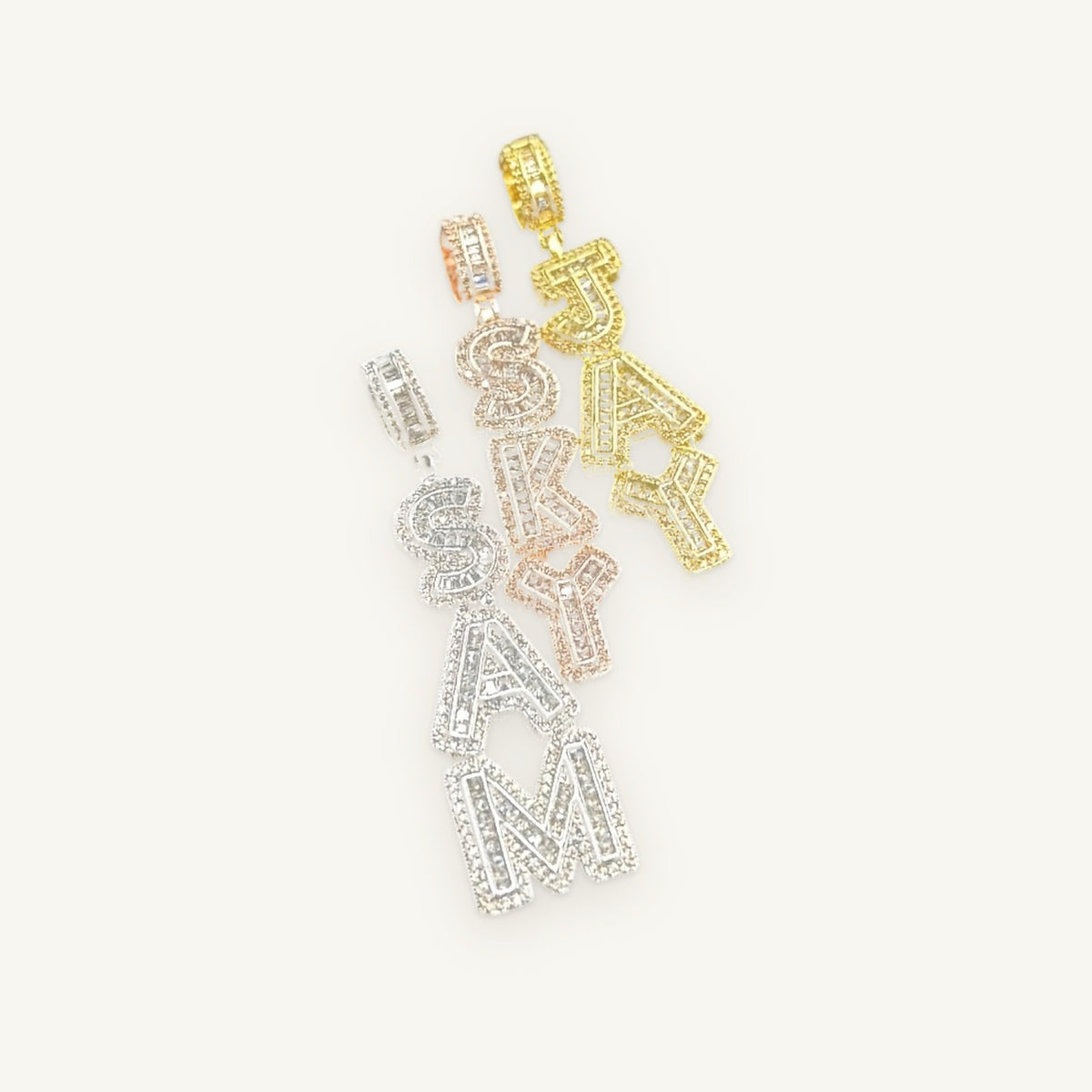 Custom Vertical Letters in silver, gold and rose-gold tone, OMBI TOWER 01