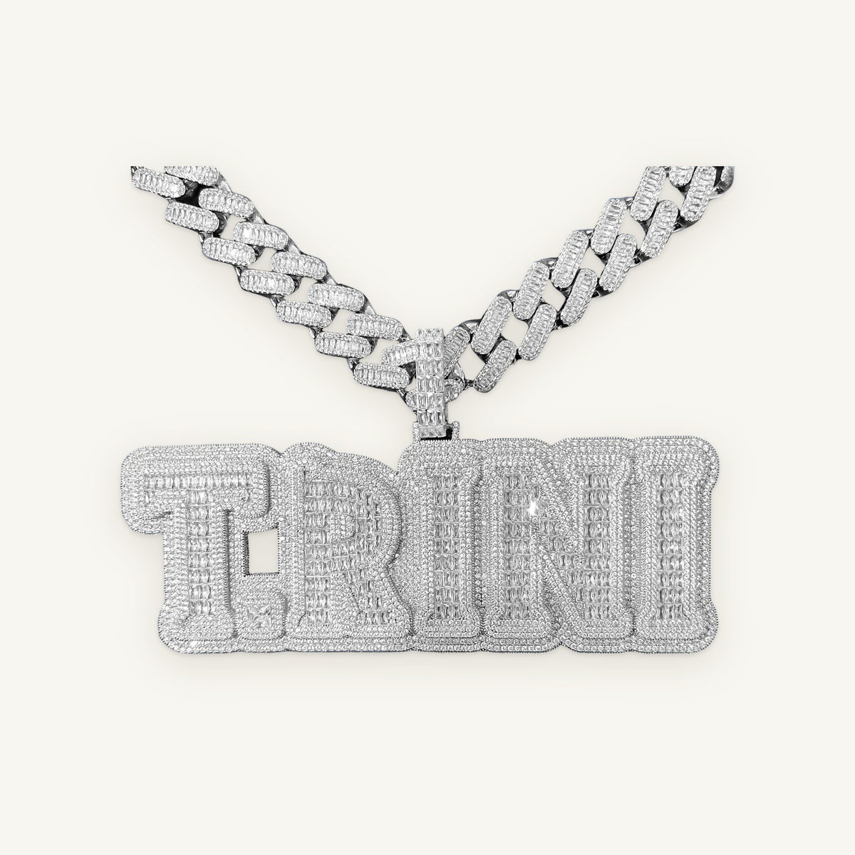 BLOCK 01 Custom Oversized Letters with chain, silver tone, iced