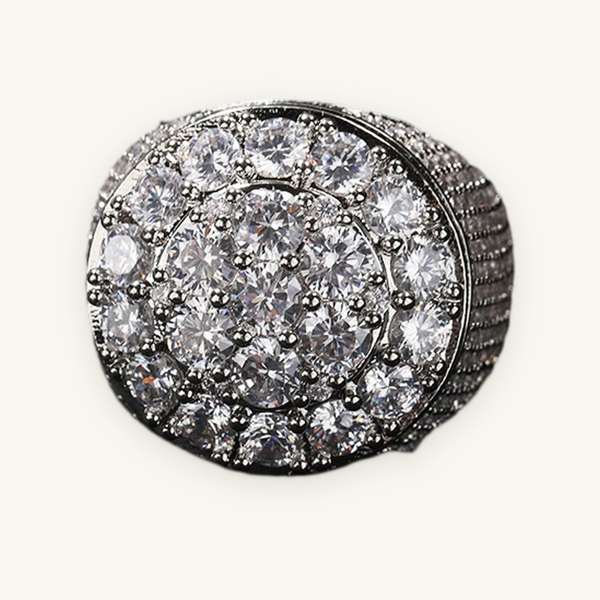 BLOOM 01 Floral Cluster Ring, silver tone, iced