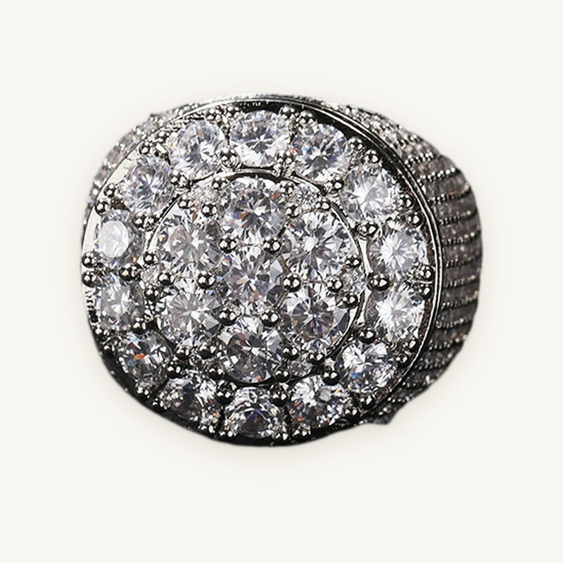 BLOOM 01 Floral Cluster Ring, silver tone, iced