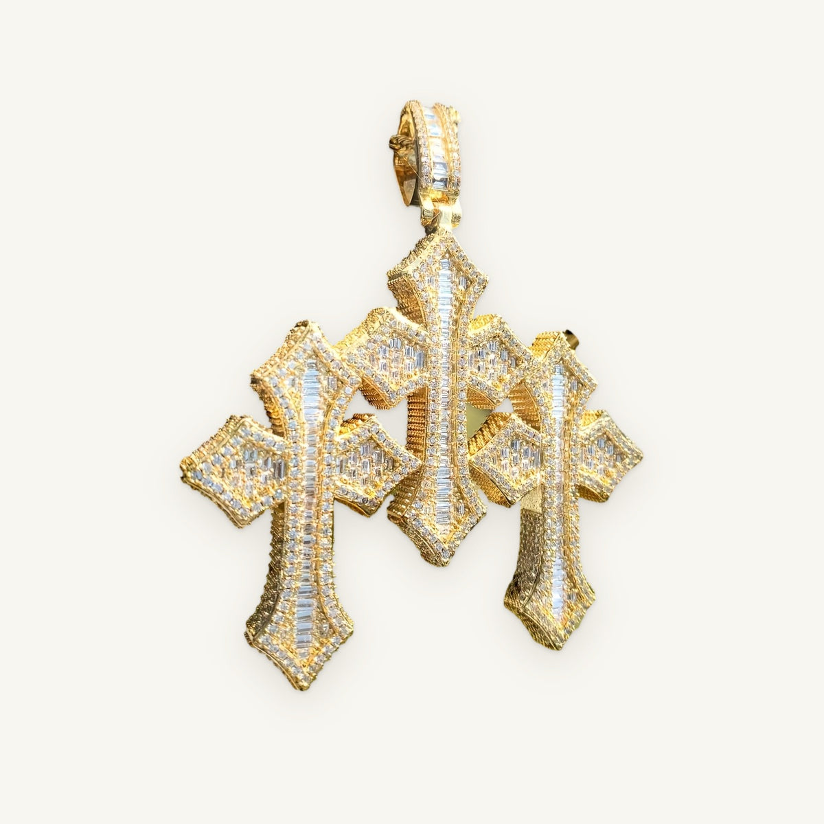 CRUX 01 Triple Cross Pendant, gold tone, iced