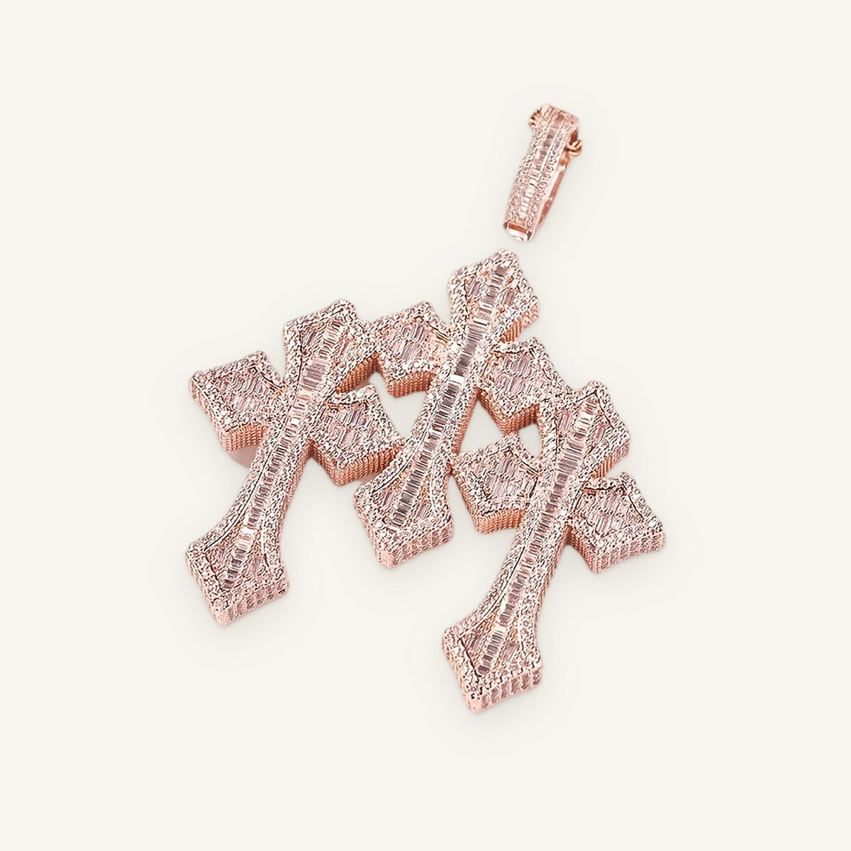 CRUX 01 Triple Cross Pendant, rose gold tone, iced
