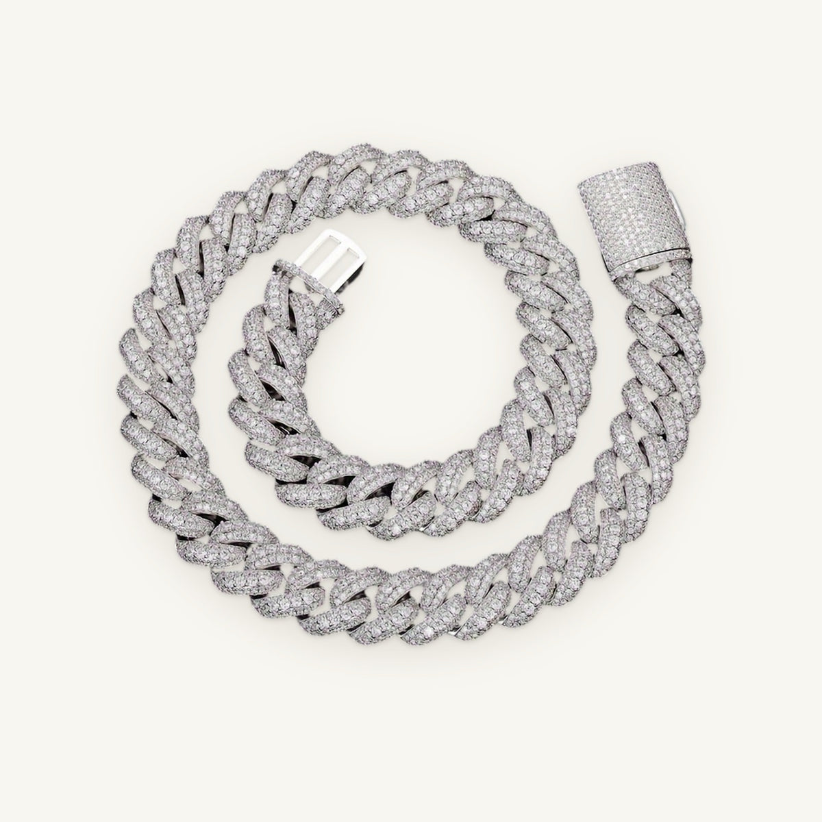 GLACIER 01 Iced Cuban Link Chain, silver tone