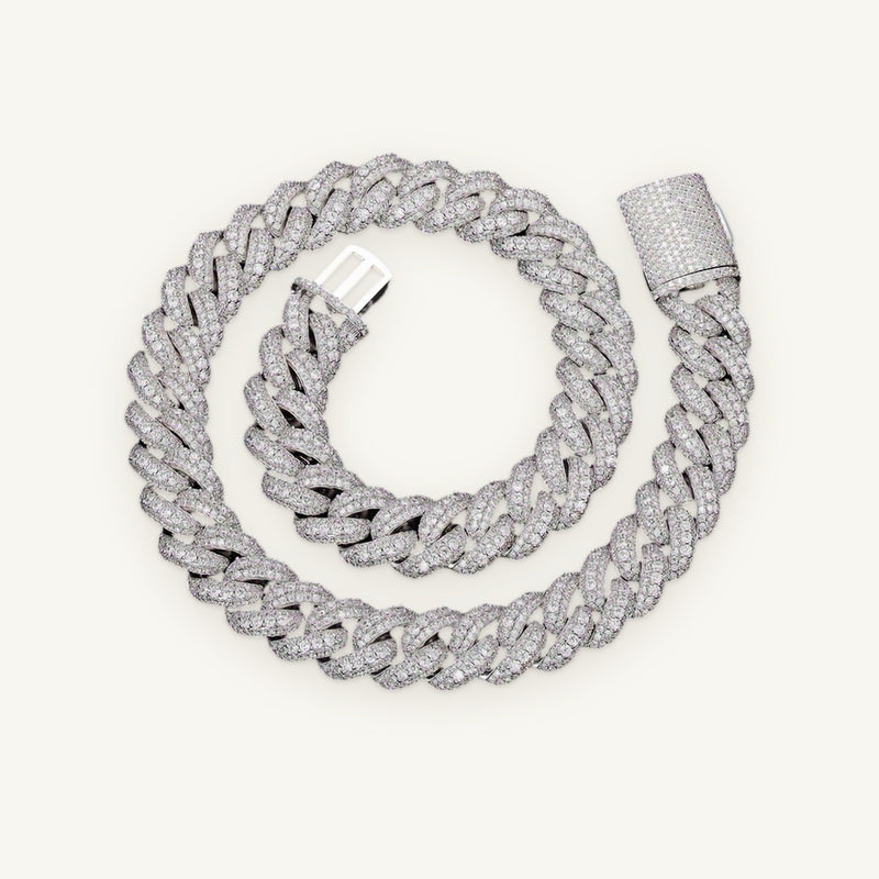 GLACIER 01 Iced Cuban Link Chain, silver tone