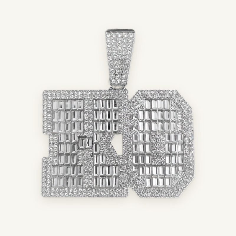 KO 01 Knockout Pendant in silver tone, iced with baguette stones, OMBI