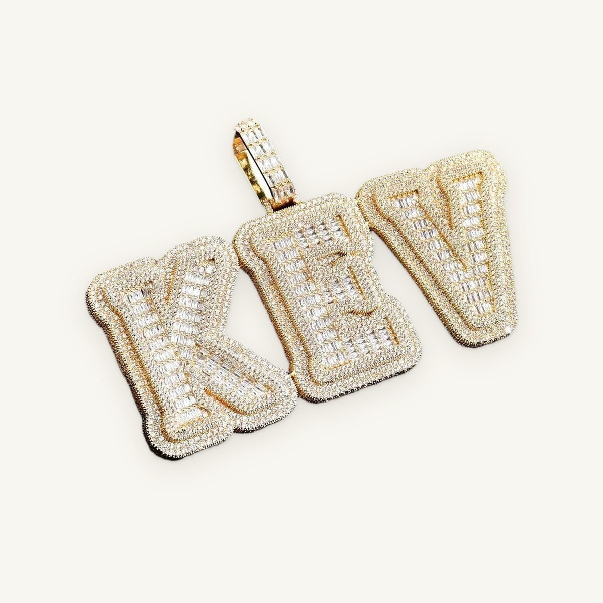 LADDER 01 Custom Stacked Letters, gold tone, iced