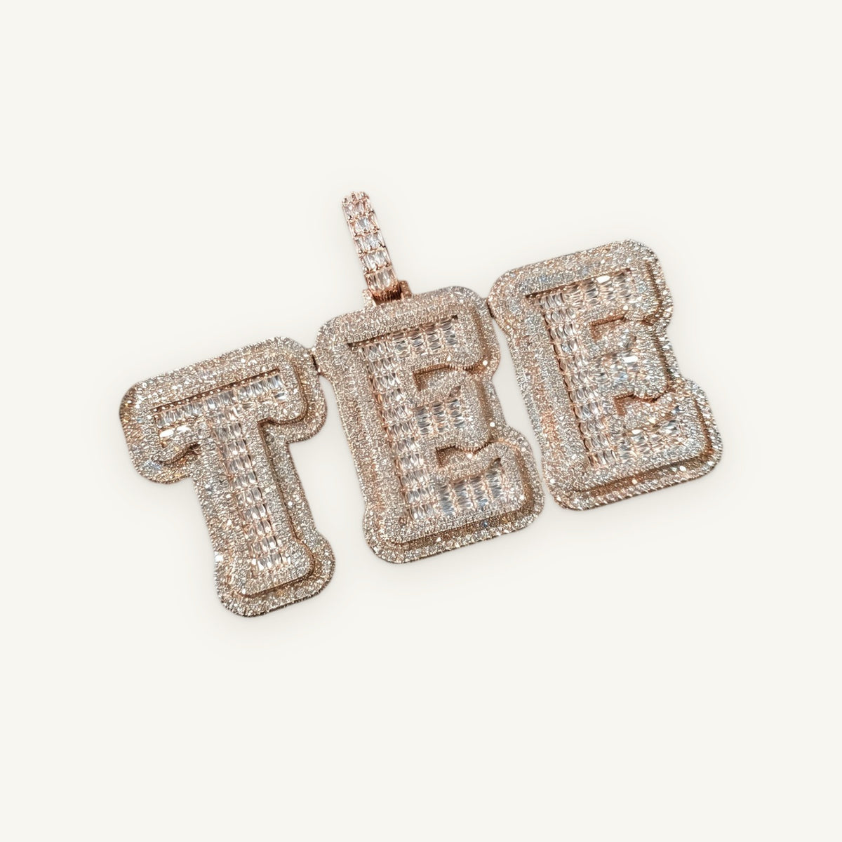 LADDER 01 Custom Stacked Letters, rose gold tone, iced