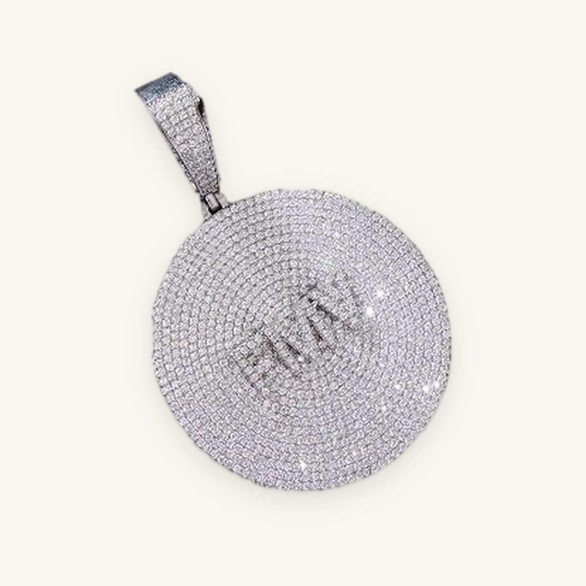 MEDAL 01 Custom Round Medallion, silver tone, iced, pendant only