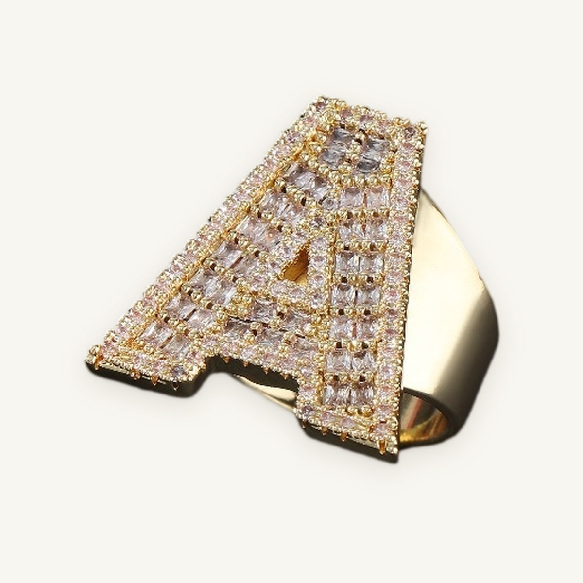 MONO 01 Custom Letter Ring, gold tone, iced