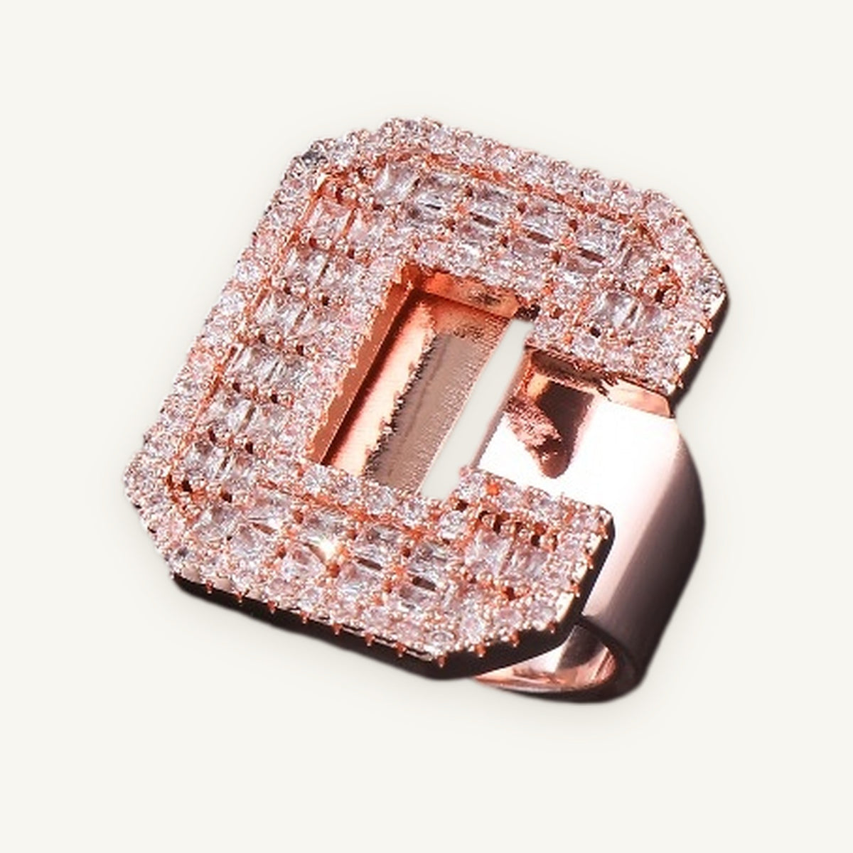 MONO 01 Custom Letter Ring, rose gold tone, iced