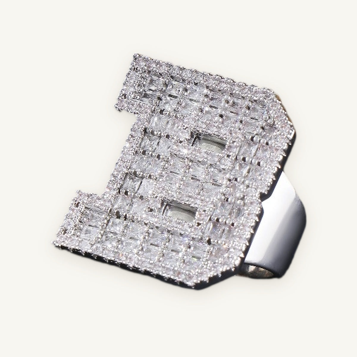 MONO 01 Custom Letter Ring, silver tone, iced