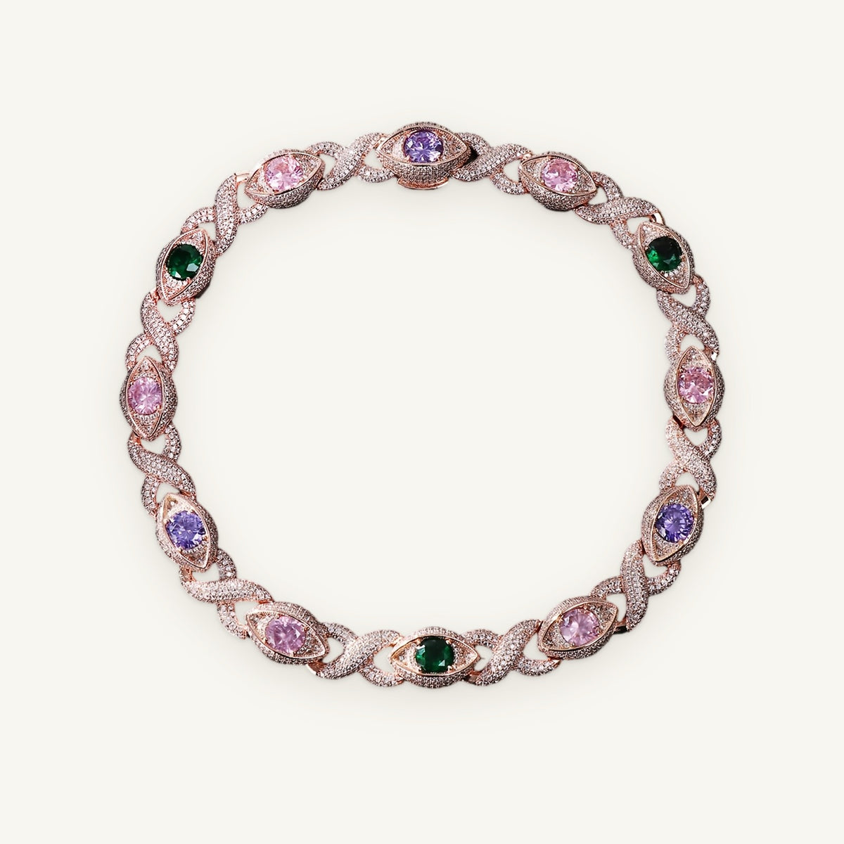 PRISM 01 15mm Multicolour Cuban, rose gold tone, iced