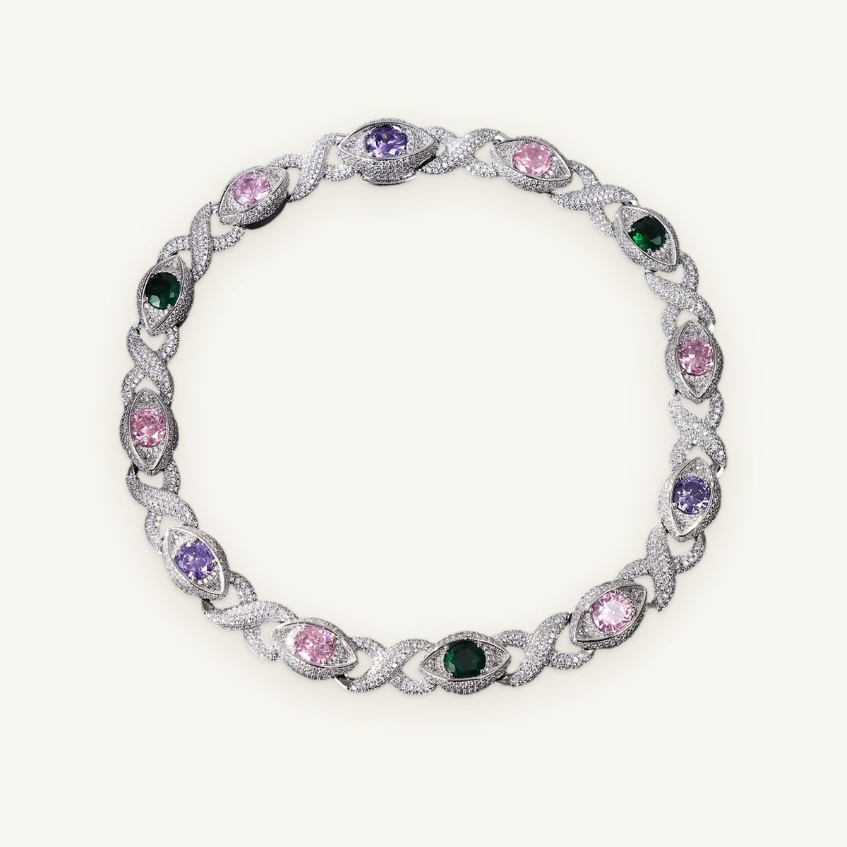 PRISM 01 15mm Multicolour Cuban, silver tone, iced