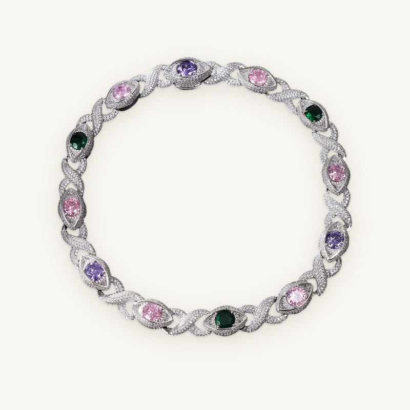 PRISM 01 15mm Multicolour Cuban, silver tone, iced