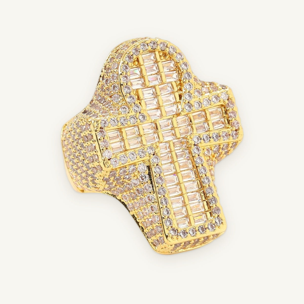 RELIC 01 Cross Wide Ring, gold tone, iced
