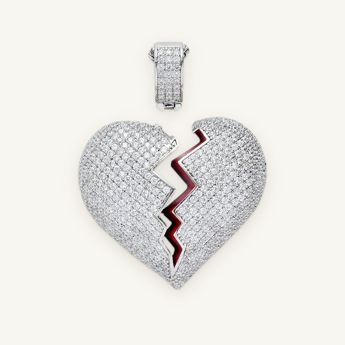 SHARD 01 Shattered Heart Pendant, silver tone, iced