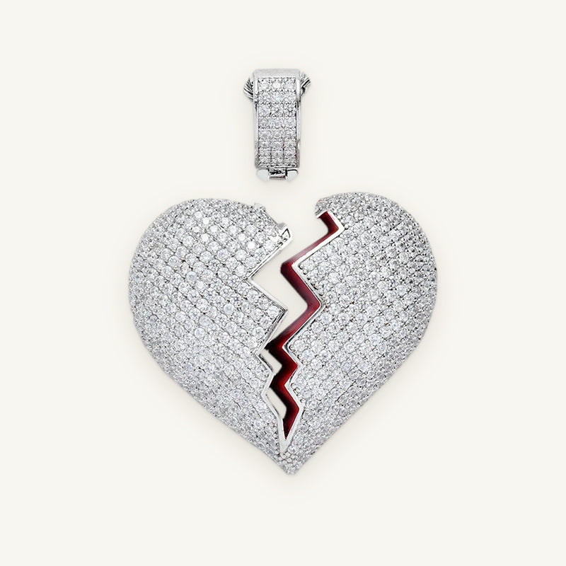 SHARD 01 Shattered Heart Pendant, silver tone, iced