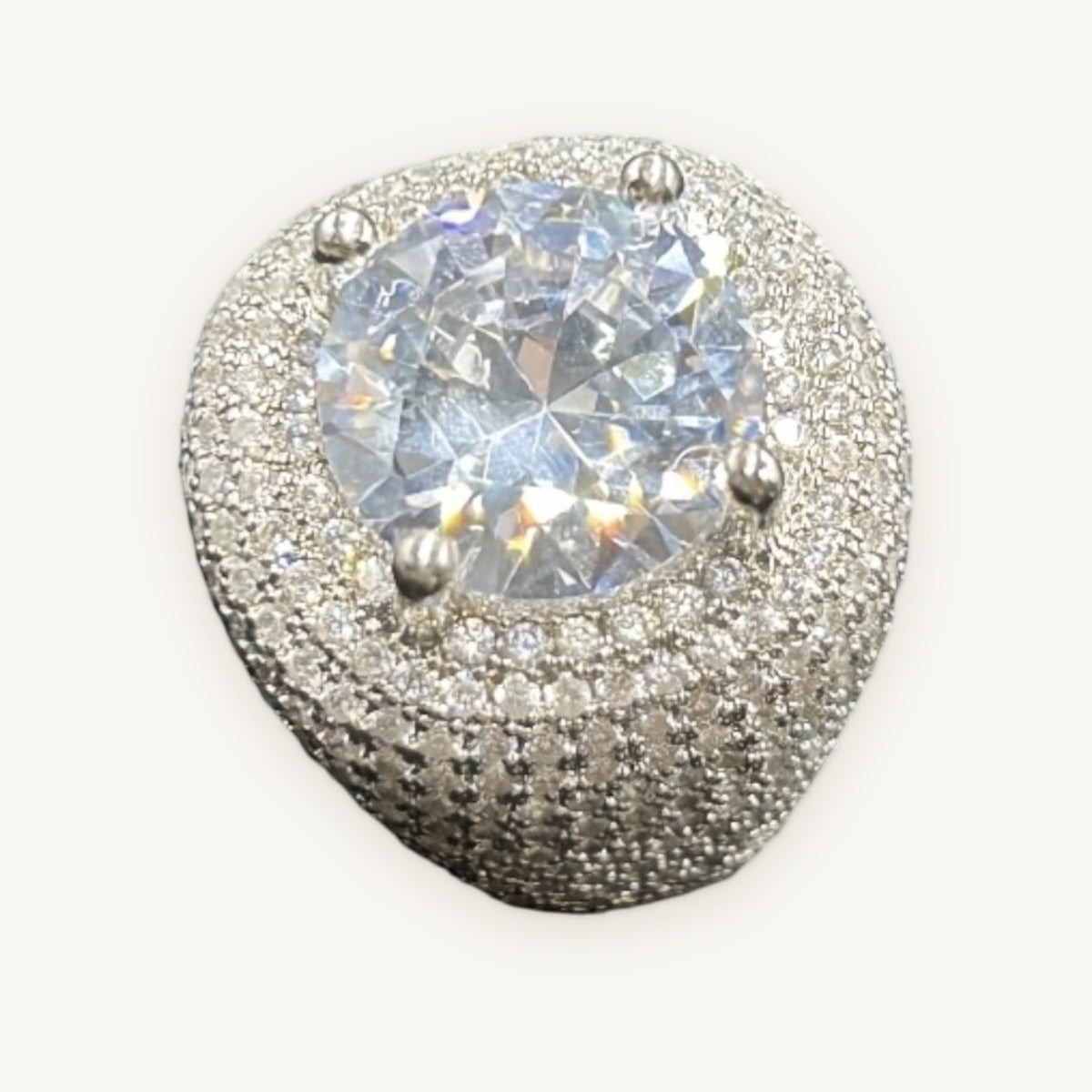 SOLO 01 Wide Solitaire Ring, silver tone, iced
