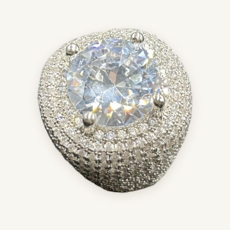 SOLO 01 Wide Solitaire Ring, silver tone, iced