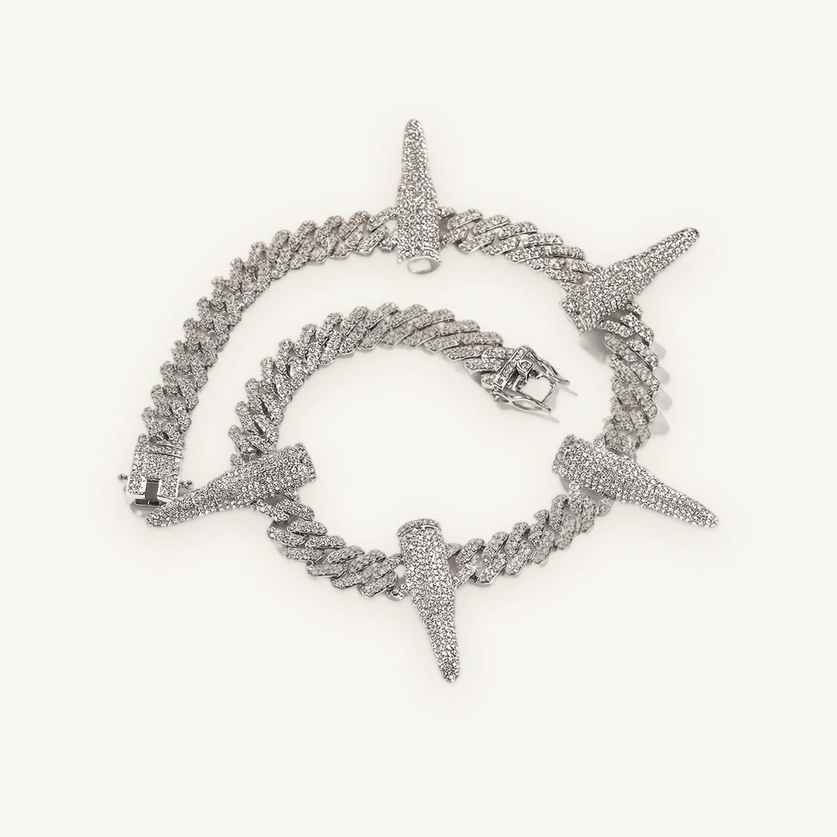 SPIKE 01 Spiked Link Choker, silver tone, clasp open