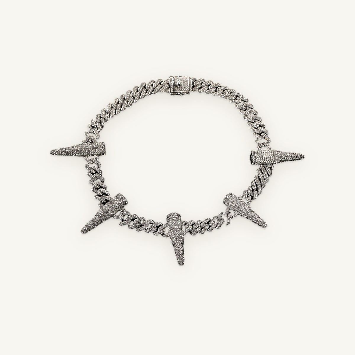 SPIKE 01 Spiked Link Choker, silver tone, iced