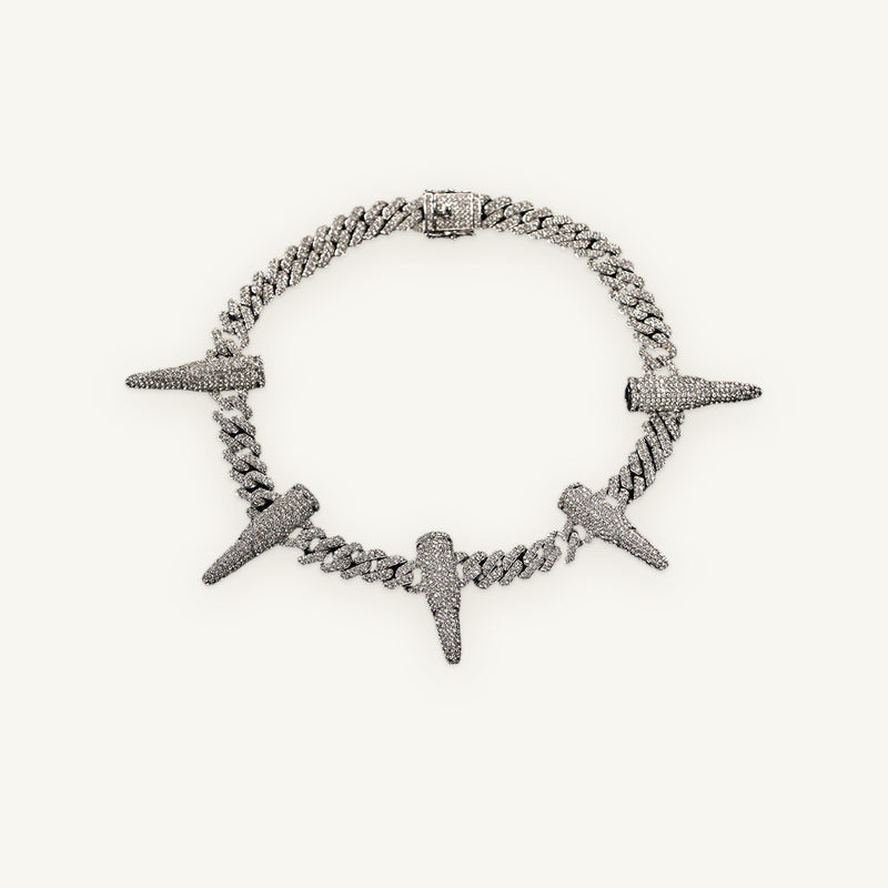 SPIKE 01 Spiked Link Choker, silver tone, iced
