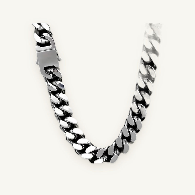 Plain Cuban Chain in silver tone, OMBI STEEL 01