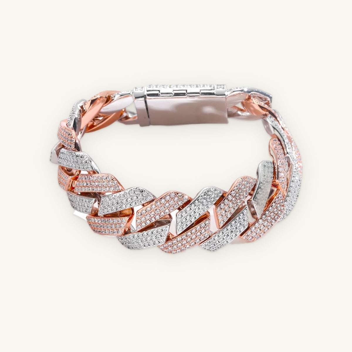Two-Tone Cuban Bracelet in silver and rose-gold tone, OMBI TITAN 02