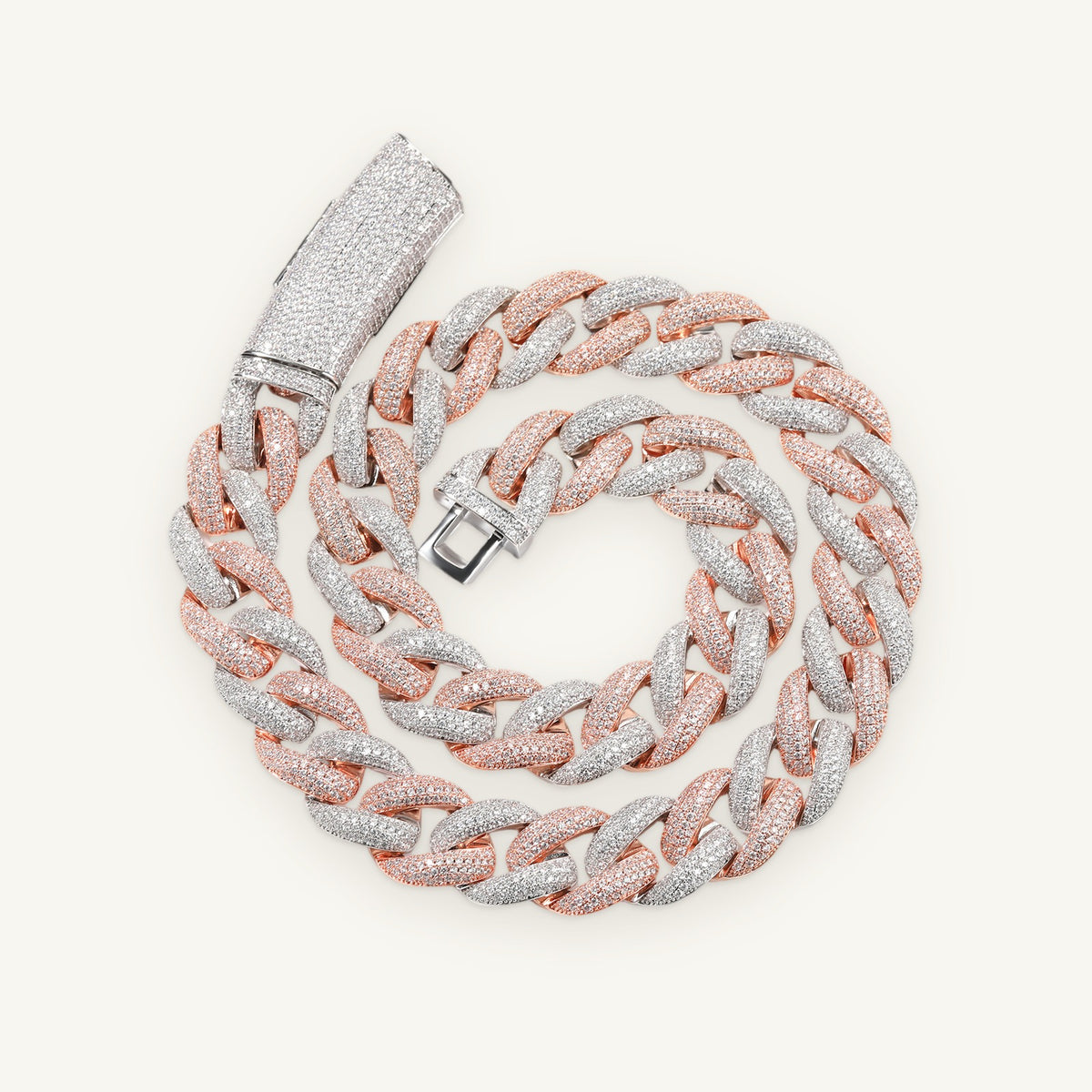 TITAN 02 20mm Cuban Link Chain, silver pink tone, iced